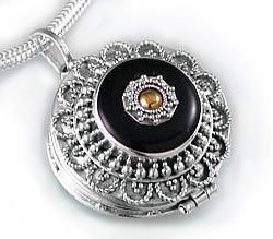 Sterling Silver Black Onyx Brass Shield Poison Locket Pendant