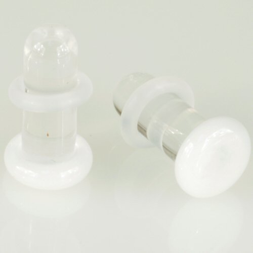 Pair of Glass Single Flared Color Front Plugs: 6g, White