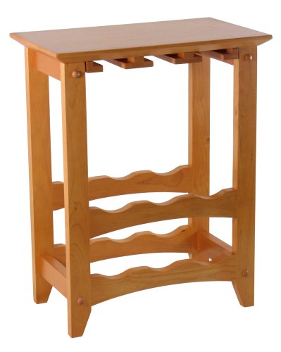 Winsome Wood Wine 6-Bottle Rack and Glass Holder, Honey.