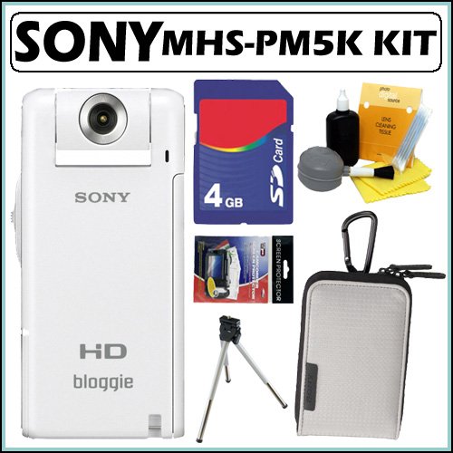 Sony MHS-PM5K/W bloggie Mobile 5MP HD Snap 360 Video Camera White with 4x Digital Zoom + 4GB Accessory Kit